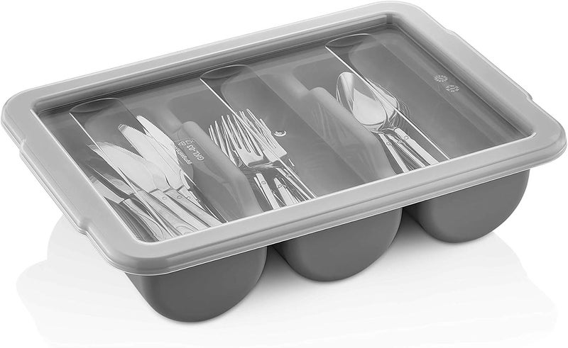 Gastroplast Cutlery Box Tray with 3 Compartments - Grey Polypropylene BPA-Free - Image 1